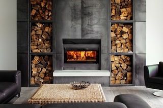 Fireplace Wood Burning, Fireplace Wood, Master Bathrooms, Fire Places, Freestanding Fireplace, Firewood Storage, Log Burner, Wood Fireplace, Home Fireplace