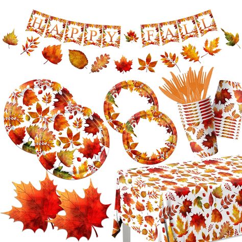 PRICES MAY VARY. 【 FALL LEAVES DINNERWARE 】Do you want to have a impressive fall party? This 142pcs maple leaves fall disposable plates and napkins tableware set will meet all your needs. This autumn party supplies dinnerware sets decorations will be the center of attention at the autumn party, your friends and customers will love it! 【PACKING INCLUDE】 Thanksgiving paper plates and napkins tableware serves for 20 guests include:20pcs 9inch fall leaves paper plates,20pcs 7inch autumn paper plates Fall Themed Birthday Party, Harvest Party Decorations, Tablecloth Banner, Thanksgiving Paper, Thanksgiving Harvest, Autumn Party, Autumn Paper, Harvest Party, Outdoor Party Decorations