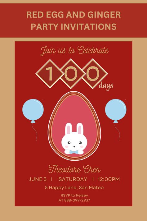 Introducing our vibrant and exciting 100 Day Party Invitation Digital Download! Celebrate a significant milestone with friends and family by inviting them to join you for a memorable event. This digital invitation is designed to capture the joy and enthusiasm surrounding the 100th day milestone and set the perfect tone for your party. Red Egg And Ginger Party, 100 Days Party, 100 Day Celebration, Party Invites, Invitation Digital, 100th Day, Celebration Party, 100 Days, Invitation Cards