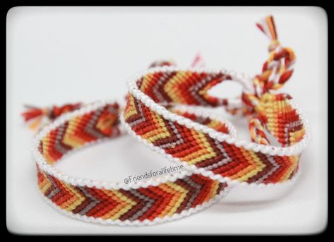 "These Fall Inspired Bordered Chevron Friendship Bracelets are ready to ship. Colors ranging from reds to yellows to browns, reminding you of the time of the year when the weather becomes just perfect to start wearing sweaters, while the leaves start changing colors and falling! These bracelets will add a pop of color to any outfit. A perfect first for yourself, friend, or family.  Don't forget these can even be used during special occasion ceremonies, such as Weddings or Raksha Bandhan. Sizing may also be requested, so that the bracelet fits the wearer perfectly. For this please use the add personalization option.  Custom requests may take a day (1) or two (2) to complete, but don't hesitate to reach out if you would like a custom. I love making dreams come true, as every bracelet is made Fall Color Friendship Bracelets, Fall Friendship Bracelets Colors, Fall Themed Friendship Bracelets, Fall Bracelet Ideas String, Fall Bracelets String, Fall String Bracelets, Autumn Friendship Bracelet, Fall Friendship Bracelets Patterns, Fall Bracelet Patterns