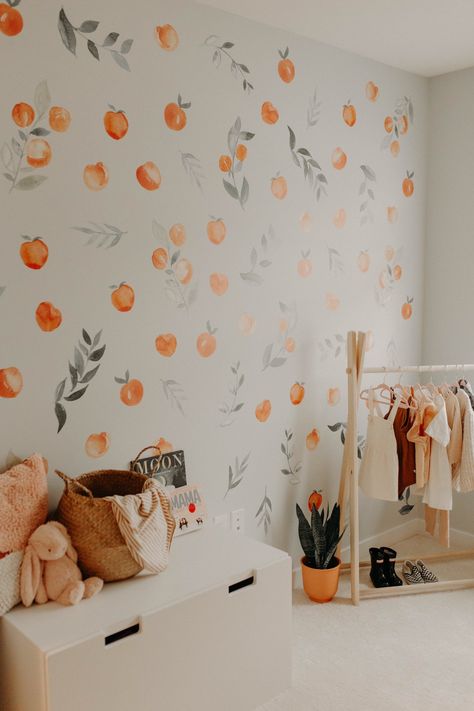 jess m on Twitter: "the girls room is the happiest place in the whole house🤩… " Room Ideas Peach, Orange Nursery Girl, Nursery Mural Ideas, Baby Girl Room Ideas, Girl Room Ideas, Peach Walls, Future Children, Nursery Baby Room, Kid Room