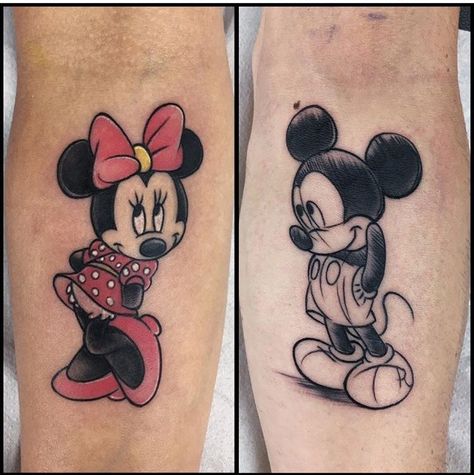 Miky Mouse Tattoo, Gb Tattoo, Tattoos For Siblings, Mickey And Minnie Tattoos, Minnie Tattoo, Angel Tattoo For Women, Matching Tattoos For Siblings, Pop Culture Tattoos, Mickey Tattoo