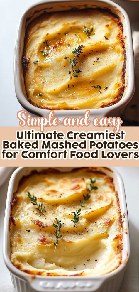 Indulge in the ultimate comfort food with our creamiest baked mashed potatoes recipe that guarantees pure satisfaction. This dish combines buttery Yukon Gold potatoes, rich heavy cream, and tangy sour cream to create a velvety texture that will leave your taste buds singing. Perfect for family dinners, holiday gatherings, or cozy weeknight meals, these baked mashed potatoes elevate any plate. Easy to make ahead and reheat, they’re a must-have for busy cooks who want to impress! Make Ahead Baked Potatoes, Mashed Potatoes Dinner Meals, Make Ahead Mashed Potatoes Recipe, Baked Mashed Potatoes Recipe, Mashed Potatoes With Skin, Pure Satisfaction, Make Ahead Mashed Potatoes, Baked Mashed Potatoes, Mashed Potato Casserole