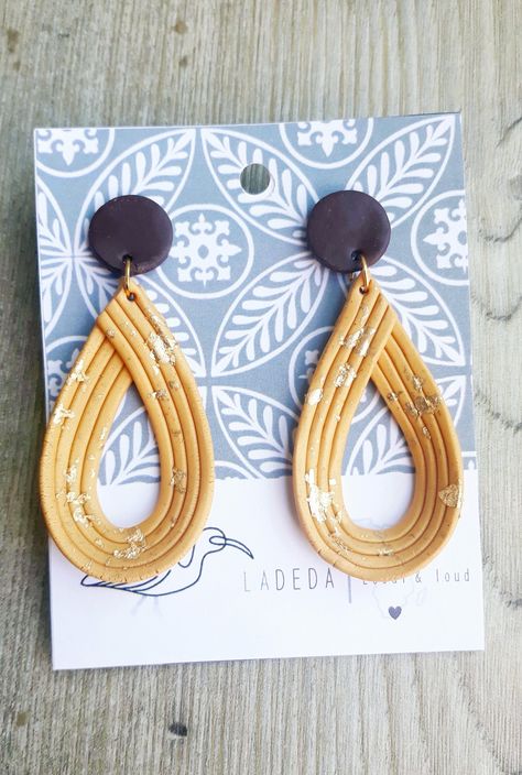 Liquid Polymer Clay Earrings, Resin And Clay Earrings, Gold Leaf Polymer Clay Earrings, Polimery Clay Ideas, Clay Earrings Diy Ideas, Polymer Clay Jewelry Ideas, Diy Polymer Clay, Precious Metal Clay Jewelry, Diy Leather Earrings