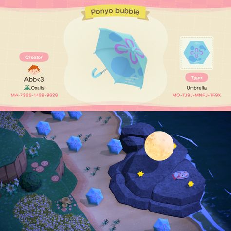 Animal Crossing Shark Design, Acnh Jellyfish Design, Animal Crossing Anime Design, Studio Ghibli Custom Design Acnh, Acnh Ponyo Design, Animal Crossing Bubbles, Animal Crossing Jellyfish, Ponyo Acnh Codes, Ghibli Acnh Codes