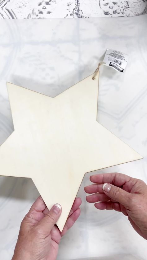 Painted Stars On Wood, Dollar Tree Stars, Wooden Star Decor Ideas, Dollar Tree Wooden Star Diy, Dollar Tree Wood Star Crafts, Wooden Star Painting Ideas, Dollar Tree Star, Wooden Star Decor, Diy Tree Topper