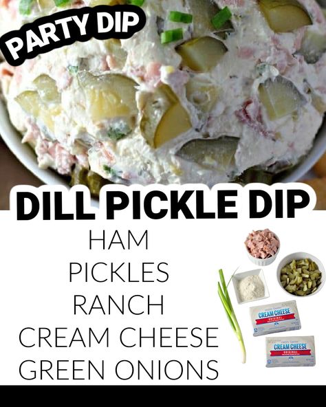 Whip up this satisfying cold dill pickle dip! You only need 5 ingredients to make this show-stopping party dip for all occasions. Give this pickle wrap dip a try. Ham Pickle Roll Up Dip, Pickle Roll Up Dip, Pickle Dip Recipe With Dried Beef, Dill Pickle Chip Dip Recipe, Dill Pickle Wrap Dip, Crunchy Dill Pickle Dip, Cheesy Baked Dill Pickle Dip, Pickle Wrap Dip, Ham Dip