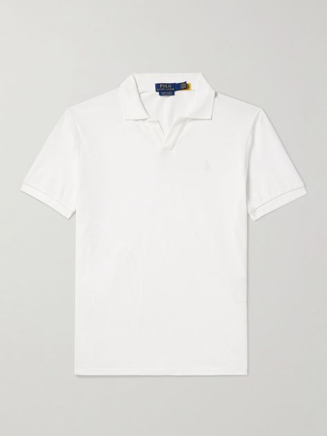 A signature of the brand, Polo Ralph Lauren’s latest polo shirt is made from cotton-blend piqué with ribbed trims and a comfortable fit. It comes in a timeless white, complete with tonal logo embroidery. White Polo Tshirt Men, Polo Aesthetic, Polo Tshirt Men, A M, White Shirt Men, Ralph Lauren Logo, Wardrobe Edit, Luxury Sneakers, White Polo