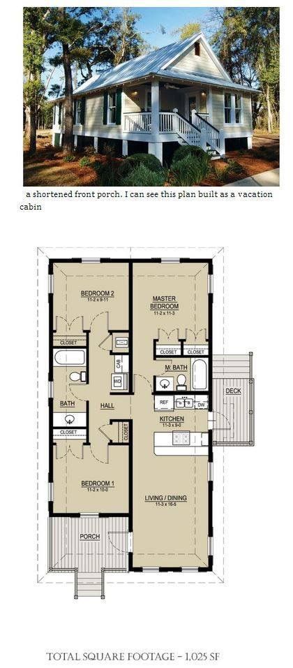 Love this plan - I just really want a mud room and a pantry probably would have to sacrifice a bedroom! 😁 Mil Suite, Granny Pods, Small Bungalow, Bedroom Cupboards, Cottages And Bungalows, Vacation Cabin, Cottage Plan, Small Homes, Small Houses