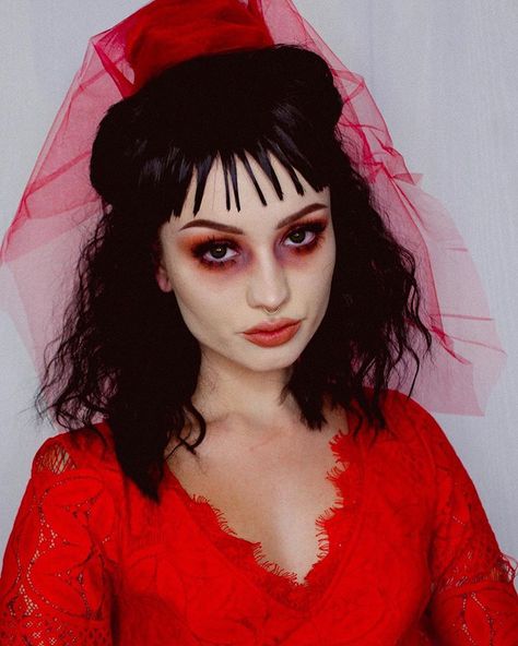 🥀LYDIA DEETZ🥀 I have been searching for a red lace top/dress all season n I finally found one today at goodwill 😌 tysm thrift gods!!… Lydia Deetz Red Dress, Lydia Deetz Makeup, Goth Eye Makeup, Red Lace Top, Lydia Deetz, Dark Eyeshadow, Eyeshadow Collection, Red Dress Makeup, Lace Top Dress