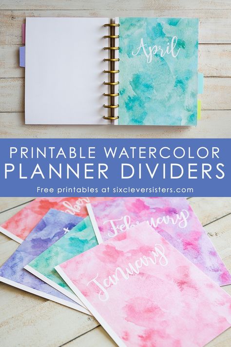 Calling all Happy Planner users! Free printable monthly planner dividers for your happy planner are up on the Six Clever Sisters blog! I like using these to help myself stay organized, plus the watercolors make them look super adorable. #freeprintable #happyplanner #thehappyplanner #plannerdividers #printable #watercolor #plannerdividersdiy #monthlyplanner #sixcleversisters Happy Planner Layout Free Printables, Free Monthly Planner, Month Name, Free Printable Monthly Planner, Happy Planner Free Printable, Calendar December, Happy Planner Printables, Free Printable Planner, Happy Planner Layout