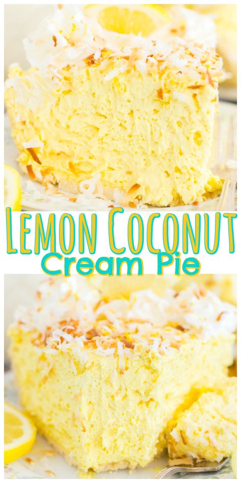 Creamy Coconut Lemon Pie, Lemon Coconut Cream Pie, Lemon Coconut Cream Squares, Lemon Coconut Desserts, Lemon Coconut Pie, Cream Cheese Coconut Key Lime Pie, Refreshing Dessert Recipes, Pastry Crust Recipe, Lemon Cream Pie