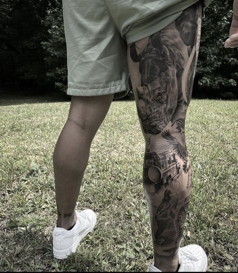 Jungle Theme Leg Sleeve, Safari Leg Tattoo, Jungle Leg Tattoo, Safari Leg Sleeve Tattoo, Lion Leg Sleeve Tattoo, Jungle Leg Sleeve, Jungle Leg Sleeve Tattoo, Safari Sleeve Tattoo, Safari Tattoo Design