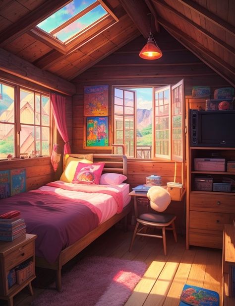 Cozy Anime Room, Anime Room Illustration, Anime Room Tour, Animated House, Isometric Rooms, Basic Room, Cozy Anime, Cartoon Bedroom, Isometric Room