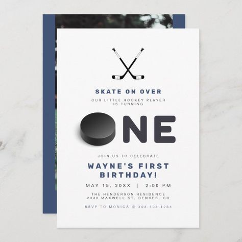 Sports Invitation, Sports Birthday Invitations, Hockey Sport, Invitation 1st Birthday, Hockey Birthday, Hockey Sticks, Sports Birthday, Hockey Puck, Photo Invitations