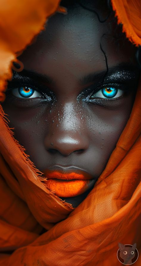 Orange  #midjourneyai #midjourneyart  #ai #art #aiart Woman With Blue Eyes, Egypt Concept Art, Africa Art Design, Body Art Photography, African Art Paintings, Fantasy Art Dolls, Most Beautiful Eyes, Africa Art, Black Artwork