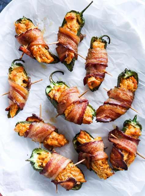 Stuffed Jalapenos, Chicken Poppers, Thanksgiving Appetizer, Bacon Wrapped Jalapenos, Jalapeno Recipes, Jalapeno Chicken, Stuffed Jalapenos With Bacon, Chicken Stuffed, Delicious Thanksgiving