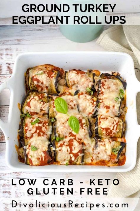 Ground Turkey Eggplant Roll Ups Eggplant Roll Ups, Baked Eggplant Slices, Eggplant Recipes Healthy, Eggplant Rolls, Healthy Eggplant, Baked Eggplant, Ground Turkey Recipes, Eggplant Recipes, Low Carb Dinner