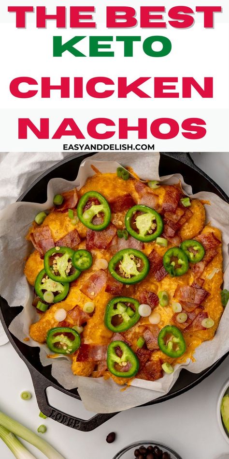 Make the best keto nachos ever... They are one of the best chicken comfort food recipes-- quick, easy, low-carb, and super delish! Loaded Chicken Nachos Recipe, Chicken Comfort Food, Loaded Chicken Nachos, Slow Cooker Dip Recipes, Keto Nachos, Loaded Chicken, Chicken Nachos Recipe, Baked Chicken Recipes Healthy, Quick Pasta Recipes