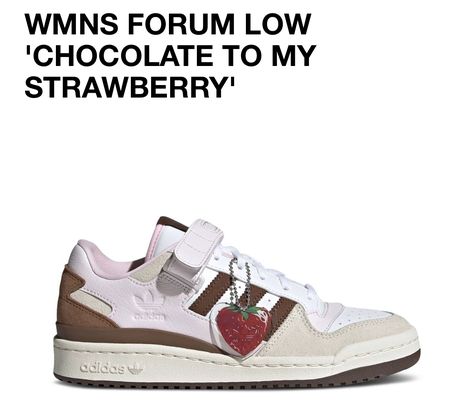 Adidas Forum Chocolate Strawberry, Adidas Strawberry Shoes, Chocolate To My Strawberry Adidas, Brown Trainers, Adidas Forum Low, Pretty Sneakers, Forum Low, Adidas Forum, Simple Fall Outfits