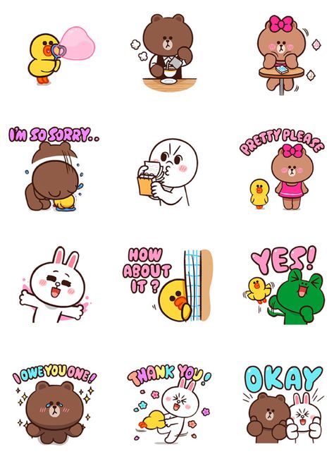 Line Friends Stickers, Stickers For Iphone, Pretty Phrases, Ip Design, Friends Stickers, Mitsubishi Delica, Girl Friend, Line Friends, Line Art