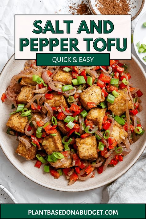 This Salt and Pepper Tofu is the best! Each tofu piece comes out incredibly crispy on the outside and super flavorful all-around! Enjoy this Salt and Pepper Tofu with your favorite side dish this week! Salt Pepper Tofu, Salt And Pepper Tofu Recipe, Salt And Pepper Tofu, Silken Tofu Recipes, Pepper Tofu, Low Salt, Asian Inspired Recipes, Favorite Side Dish, Tofu Recipes