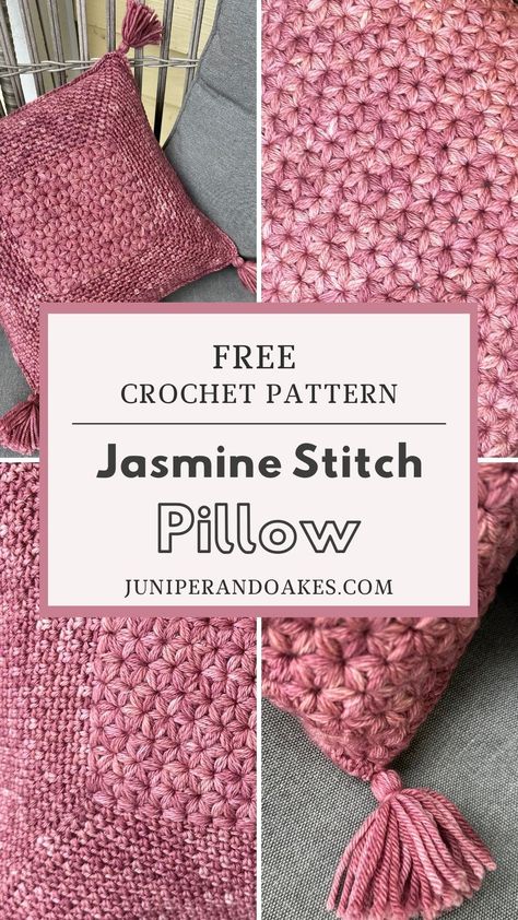 Jasmine Stitch Pillow - Free Crochet Pattern - Desert Flower Pillow Crochet-A-Long — Juniper & Oakes Crochet Pillow Case Pattern, Crochet Pillow Patterns Free, Crochet Pillow Cases, Pillow Covers Pattern, Pillow Crochet, Stitch Pillow, Crochet Christmas Gifts, Crochet Pillow Cover, Crochet Pillow Pattern