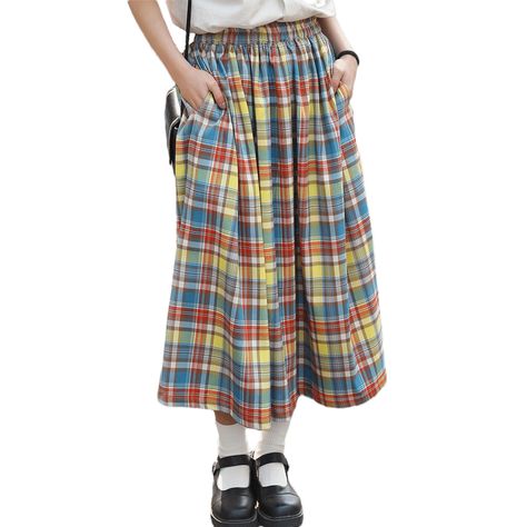 PRICES MAY VARY. Women's Novelty Checkered Skirts Juniors Pleated Midi Length Trendy Casual Japanese Y2K Vintage Elastic High Waist Cute A Line Tartan Skirt 65% Cotton, 25%polyester 10% Spandex , Soft Cotton Blended Fabric , Skin Friendly and Comfortable , Stretch Waistband Vintage A Line Flared Pleated Plaid Pattern Mid Calf Skirt Suitable for Summer , Spring and Fall Features : Womens High Waisted Skirt , Pull on Style , Elastic Waistline A Line Pleated Skirt , Colorful Plaid Midi Skirt , Side Fall Long Skirts, Twee Clothes, Kitch Style, Hobbit Clothes, Plus Size Preppy, Plaid Long Skirt, Midi Skirt Summer, Japanese Y2k, Long Plaid Skirt