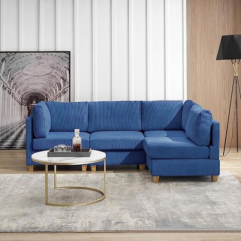 DEINPPA L-Shaped Modular Sectional Sofa Couch, Corduroy Fabric Sectional Couch, Convertible Comfy Couch for Living Room Apartment Hotel Lobby-Blue Couch For Living Room, Living Room Apartment, L Shaped Couch, Comfy Couch, Room Apartment, Fabric Sectional, Sectional Sofa Couch, Modular Sectional Sofa, Corduroy Fabric