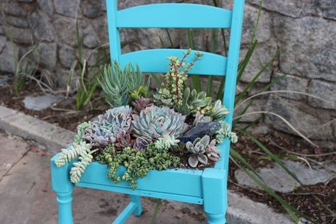 Upcycle Succulent Chair : 6 Steps (with Pictures) - Instructables Porch Planter Ideas, Wooden Succulent Planter, Chair Planter, Succulent Planter Diy, Planter Project, Porch Planters, Succulent Garden Diy, Diy Porch, Diy Outdoor Decor