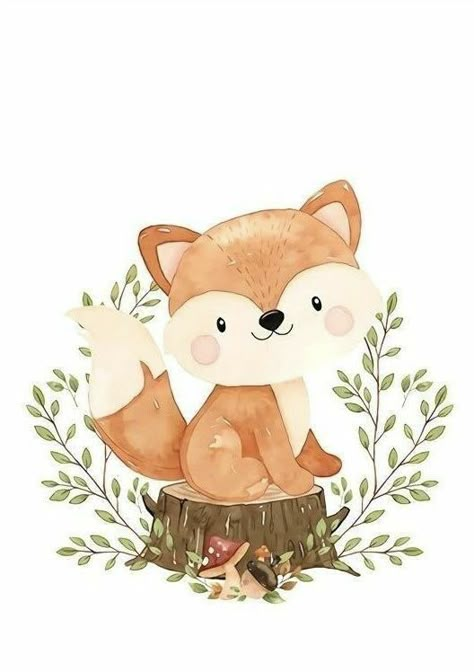 Baby Animal Drawings, Baby Posters, Baby Illustration, Woodland Birthday, Cute Animal Illustration, Baby Fox, Animal Posters, Baby Shower Woodland, Woodland Baby