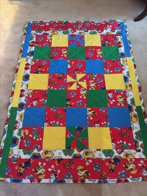 Made this one for baby shower Paw patrol fabrics.Turn out very nicely. Paw Patrol Quilt Ideas, Paw Patrol Quilt Pattern, Paw Patrol Quilt, Kid Quilts Patterns, Bird Quilt Blocks, Kid Quilts, Quilts For Kids, Kids Quilts, Triangle Quilts