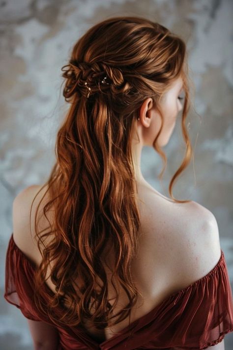 Elegant Half Up Half Down Hairstyles Long Hair, Hair Half Up Half Down Curled, High Curly Ponytail, Prom Hairstyle Ideas, Cascading Curls, Long Loose Curls, Dutch Braid Updo, Hairstyle For Prom, French Twist Updo