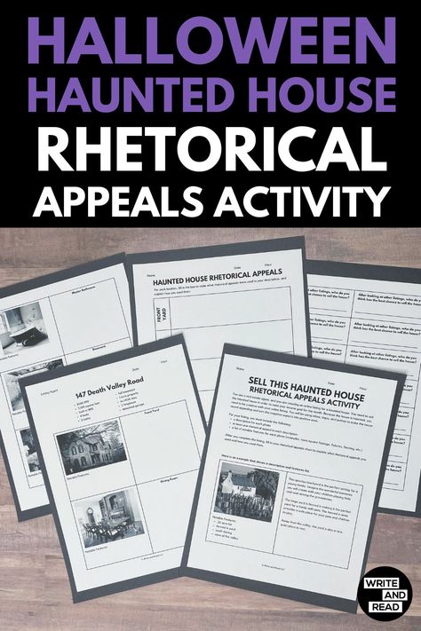 Sell A Haunted House Writing, Rhetorical Appeals, Middle School Language Arts Classroom, October Writing Prompts, Middle School Writing Activities, Halloween Writing Activities, October Writing, High School Subjects, Secondary Ela Classroom