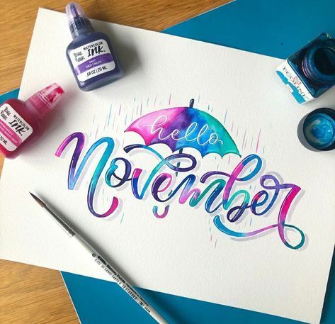 Bullet Journal Hand Lettering, Hand Lettering For Beginners, Chalk Ideas, Calligraphy Lessons, Brush Pen Lettering, Calligraphy Tutorial, Hello November, Bulletin Journal Ideas, Lettering Challenge