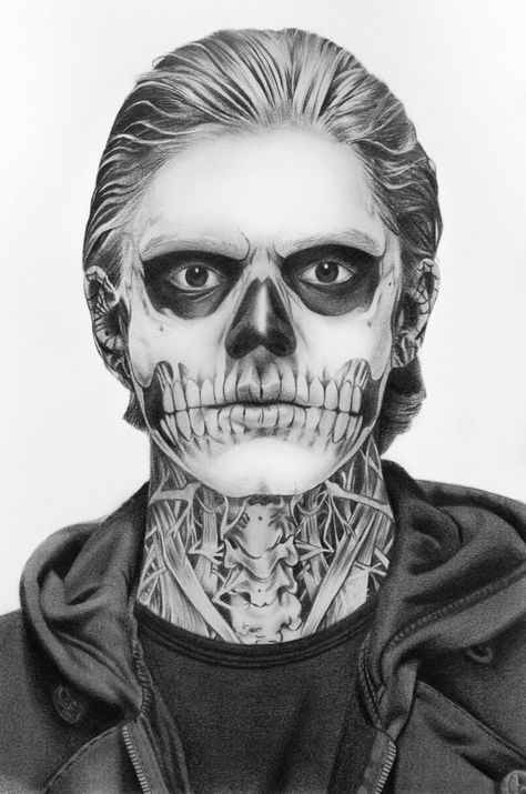 Supernatural Drawings, Skateboard Photos, Scary Drawings, Horror Drawing, Tate Langdon, Makeup Drawing, Halloween Makeup Inspiration, Dark Art Drawings, Skull Drawing