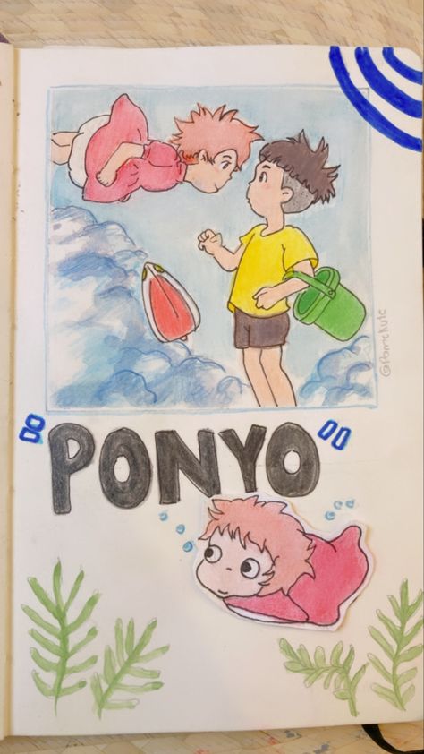 Ponyo Drawings Sketch, Ponyo Studio Ghibli Drawing, Ponyo Drawings Studio Ghibli Art, Ponyo Watercolor, Ponyo Sketch, Ponyo Drawings, Ponyo Painting, Ponyo Studio Ghibli, Sketchbook Aesthetic