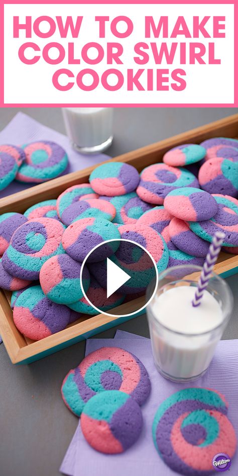 Learn how to make colorful delicious cookies using the Wilton Color Swirl 3-Color Coupler! Swirled Sugar Cookies, How To Swirl Frosting Colors, Two Color Frosting Swirl, Wilton Buttercream, Press Cookies, Dessert Business, Chocolate Cookie Bars, Fun Dessert, Cake Hacks