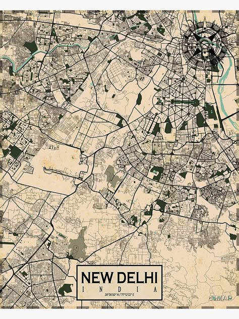 "New Delhi City Map of India - Vintage" Poster by deMAP | Redbubble New Delhi City, Delhi Map, Mumbai Meri Jaan, Map Of India, Maps Aesthetic, Delhi City, Dorm Room Posters, Hostel Room, City Map Wall Art