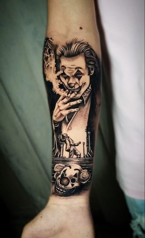 Forarm Tattoos Joker, Joker Tattoo Design Drawing, Joker Forearm Tattoo, Joker Arm Tattoo, Tattoo Ideas Joker, Joker Sleeve Tattoo, Joker Tattoo Ideas For Men, The Joker Tattoo, Joker Tattoo Ideas