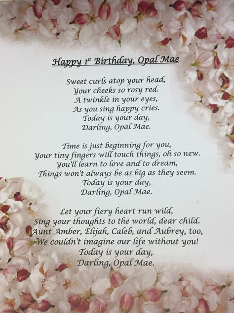 1st bday. Poem. Girl birthday. Niece. Pearls. Happy 1st Birthday Niece, Happy Birthday To Niece, Brain Notes, Birthday Niece, Happy Birthday Niece, Niece Quotes, Application Cover Letter, Birthday Quotes For Daughter, Happy 1st Birthday