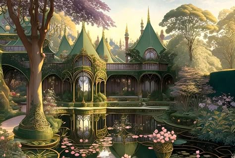 ArtStation - Elven castle High Elven Architecture, Elven Kingdom Fantasy Art, Elven Architecture Concept Art, Elvish Castle, Elven Landscape, Elven Temple, Elven Library, Fantasy Kingdom Cities, Fae Castle