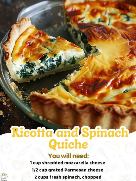 Family Recipes - 🥧🍃 Ricotta and Spinach Quiche 🍃🥧

This... Deep Dish Pie Crust, Deep Dish Pie, Ricotta Spinach, Spinach Quiche, Chops Recipe, Shredded Mozzarella, Deep Dish, Tasty Recipes, Family Recipes