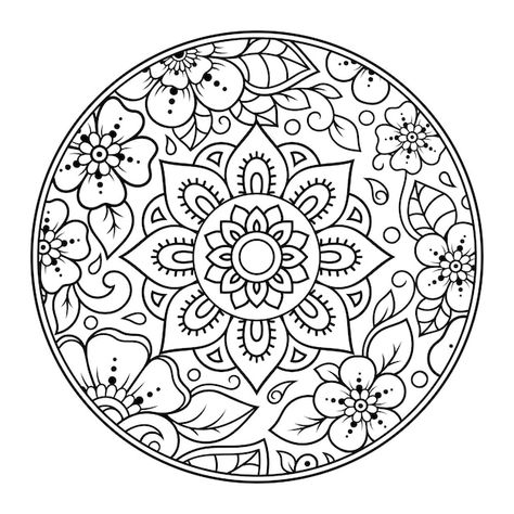 Outline round flower pattern in mehndi s... | Premium Vector #Freepik #vector #flower #flower-graphic #round #drawing-pattern Mandala Colouring Pages, Printable Flower Coloring Pages, Draw Vector, Mehndi Style, Abstract Coloring Pages, Detailed Coloring Pages, Mandala Design Pattern, Hand Drawn Vector Illustrations, Printable Adult Coloring Pages