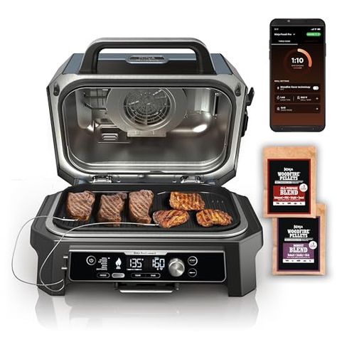 Limited-time deal: Ninja OG951 Woodfire Pro Connect Premium XL Outdoor Grill & Smoker, Bluetooth, App Enabled, 7-in-1 Master Grill, BBQ Smoker, Outdoor Air Fryer, Woodfire Technology, 2 Built-In Thermometers, Black Outdoor Electric Grill, Electric Bbq Grill, Grill Outdoor, Outdoor Grills, Bbq Smokers, Grill Grates, Wood Pellets, Electric Grill, Air Frying