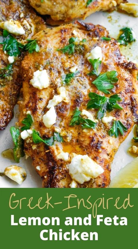 Mediterranean Recipes Healthy, Chicken With Lemon, Mediterranean Diet Recipes Dinners, Feta Chicken, Easy Mediterranean Diet Recipes, Greek Chicken, Health Dinner Recipes, Chicken Dishes Recipes, Mediterranean Diet Recipes