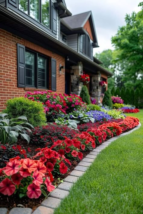 Colourful Gardens, Front Yard Design Ideas, Landscaping Entrance, Garden Home Ideas, Yard Design Ideas, Yard Landscape Ideas, Garden Front Yard, Landscape Ideas Front Yard Curb Appeal, Front Yard Landscape