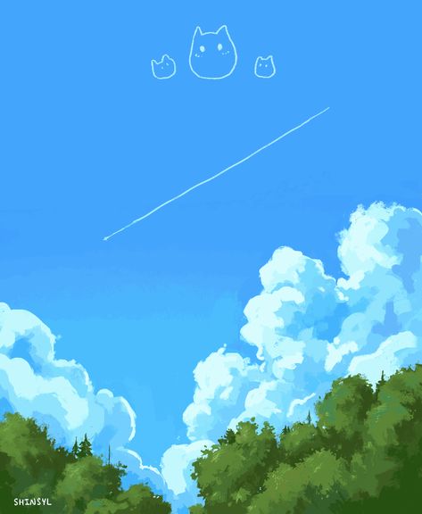 Shinsyl — Painted on procreate [2020.06] #painting #illustration #animated #gif #cute #clouds #trees #sky #landscape #wallpaper Landscape Drawings Procreate, Anime Clouds Sky, Animated Sky, Sky Animation, Sky Digital Art, Drawing Clouds, Cute Landscape, Clouds Illustration, Sky Drawing