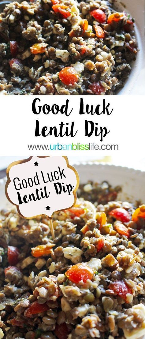 Good Luck Lentil Dip Recipe is hearty, nutritious, and delicious! Recipe on UrbanBlissLife.com Lentil Dip Recipe, New Years Eve Snacks, Lentil Dip, New Years Appetizers, New Year's Eve Appetizers, New Years Eve Food, New Years Eve Dinner, Popular Appetizers, New Year's Eve Recipes