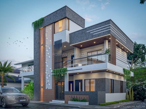 3D Modern Corner House Exterior Design 3D Elevation Facade Design Stair Tower Design Exterior, Corner House Elevation Design Indian, G+1 Corner Elevation Design Modern, 3d Elevation Houses, Corner House Elevation Design, Corner House Elevation, Modern House Elevation, Building Elevations, 3d Power